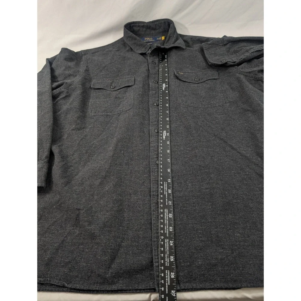 Polo Ralph Lauren Charcoal Men's Size XXL Flap Pocket Classic Fit Flannel Shirt